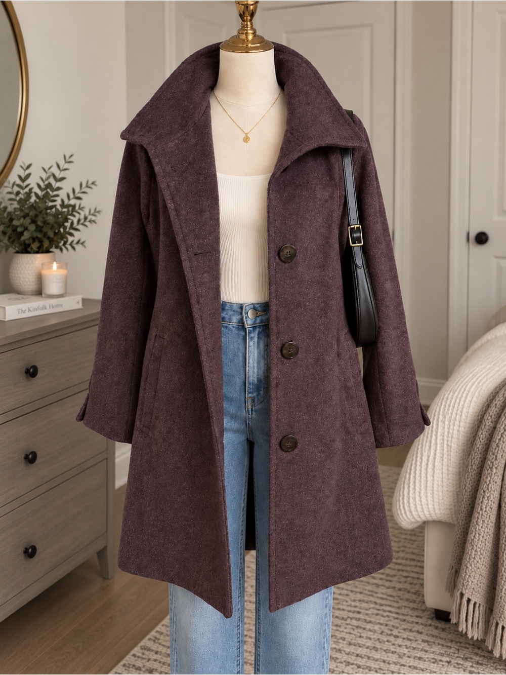 NWT Ellen Tracy Bordeaux Burgundy Wool Blend Peacoat Jacket - MSRP $355